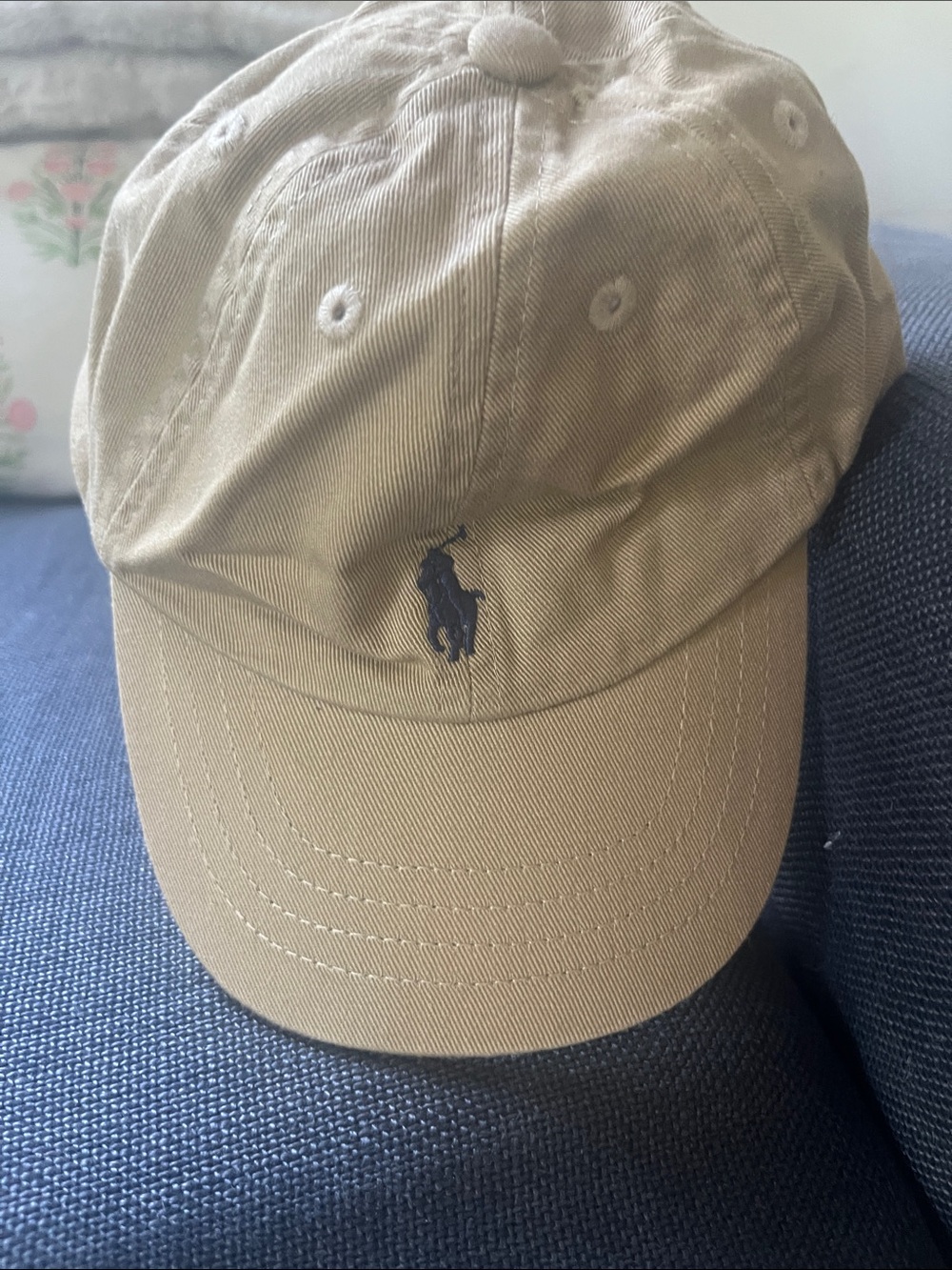 Ralph Lauren Tan Baseball Cap with Navy Pony Logo (12-24M)